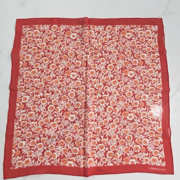 Coldwater Creek Scarf 100% Silk Paisley Sheer boho Orange Rust Red Floral - Picture 1 of 5